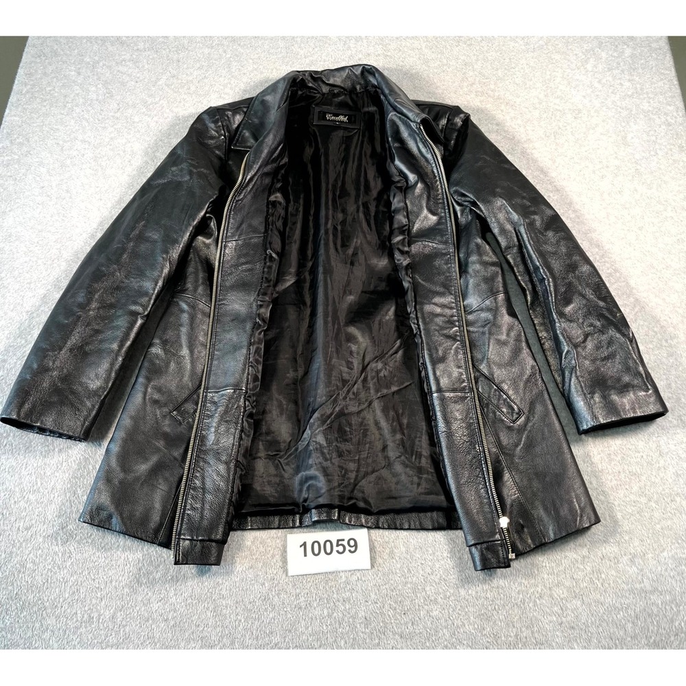 Excellent Collection Leather Jacket Mens L Black Lined Pockets Collared Full Zip